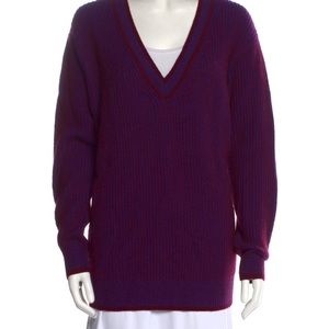 Sies Marjan cashmere/wool purple red blue stripe v-neck tennis style sweater L